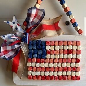 Patriotic Flag Wall Decor with Ribbon Bow